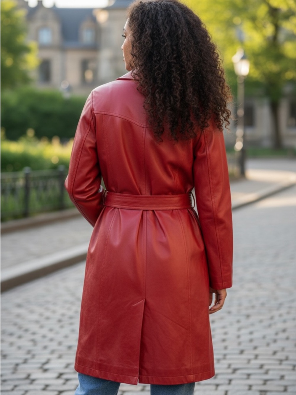 Worthington Red Leather Trench Coat with Waist Tie - Picture 3 of 4